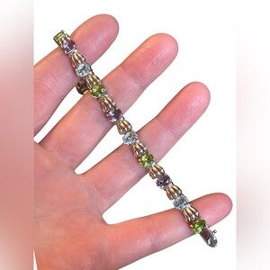 Elegant Sterling Silver 925 Multi Gemstone Bracelet peridot topaz amethyst